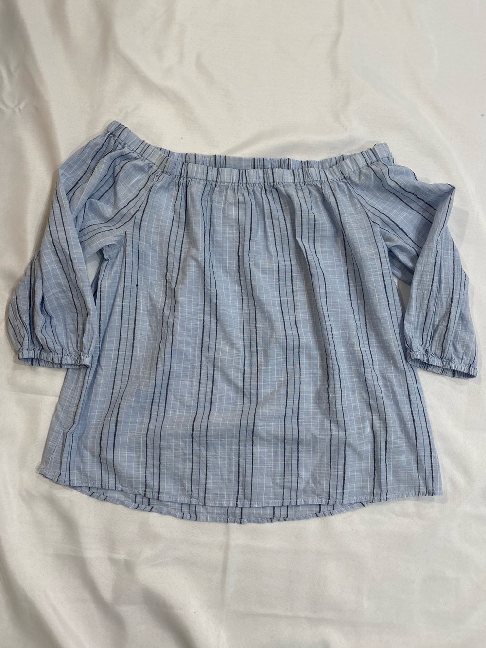 H&M Light Blue Striped Off-Shoulder Blouse